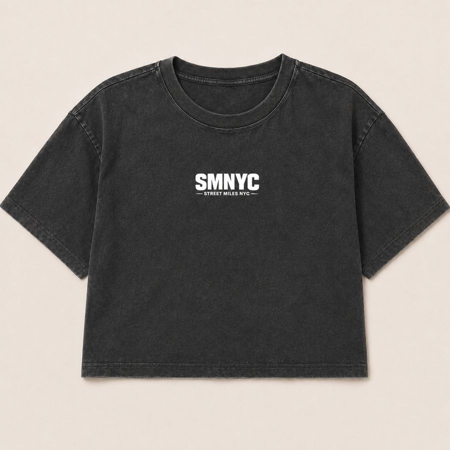 SMNYC WOMENS FADED BLACK Heavy Faded Crop Tee